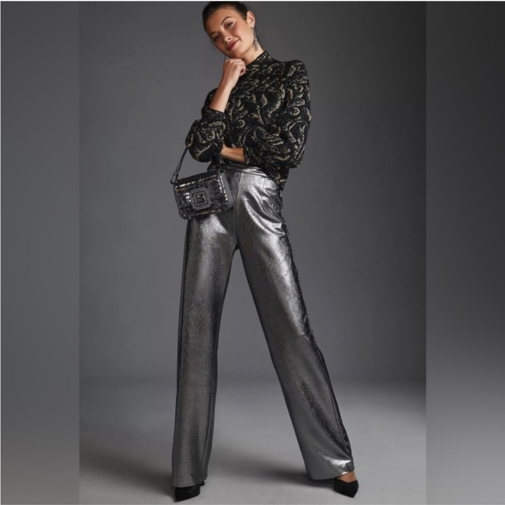 Anthropologie Hutch Silver Metallic Wide Leg Pant XL